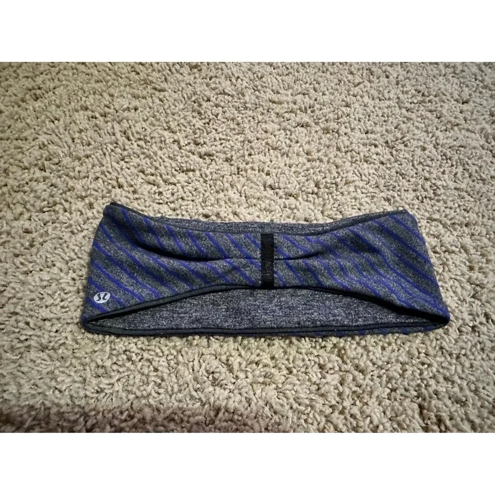 Lululemon Headband Heathered Gray/Black Reversible Running Yoga Sporty Logo.